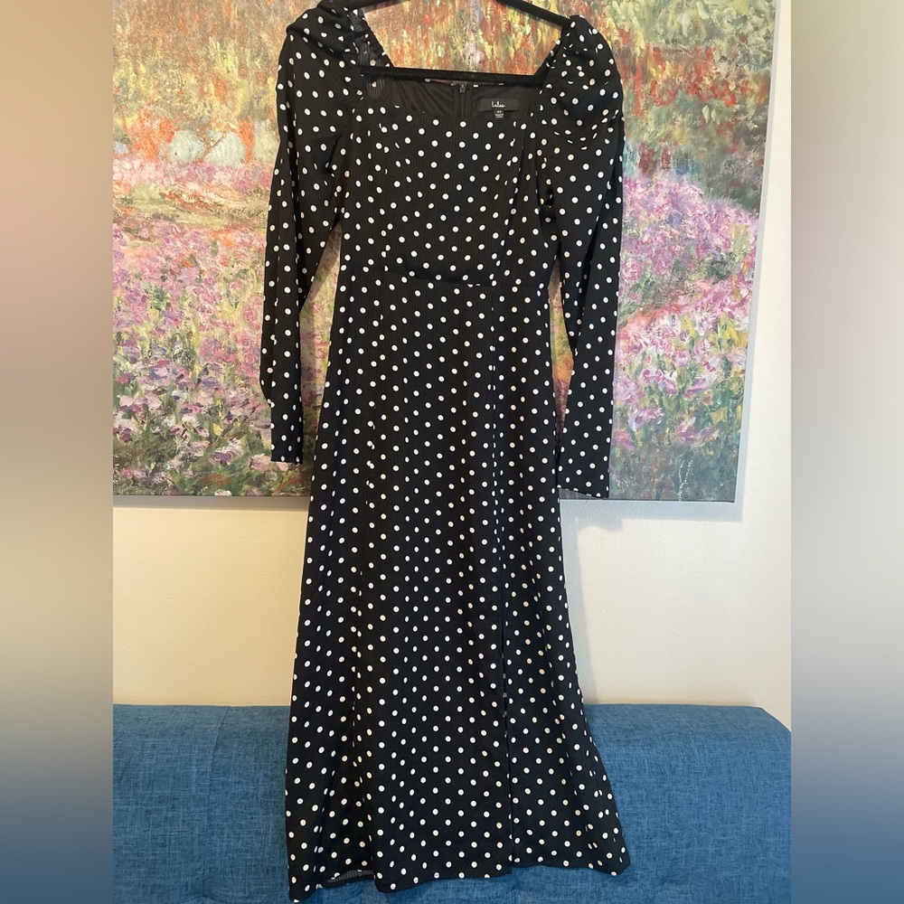 Lulu's Black and White Polka Dot Long Sleeve Dress
